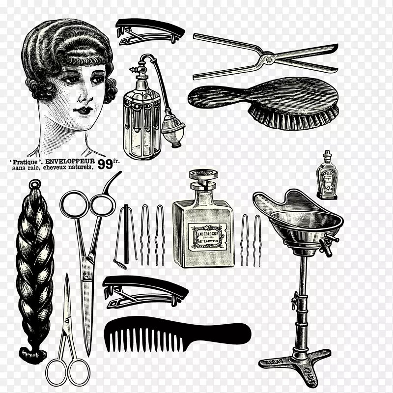 梳发廊美容院发型海报-旧式理发店促销元素