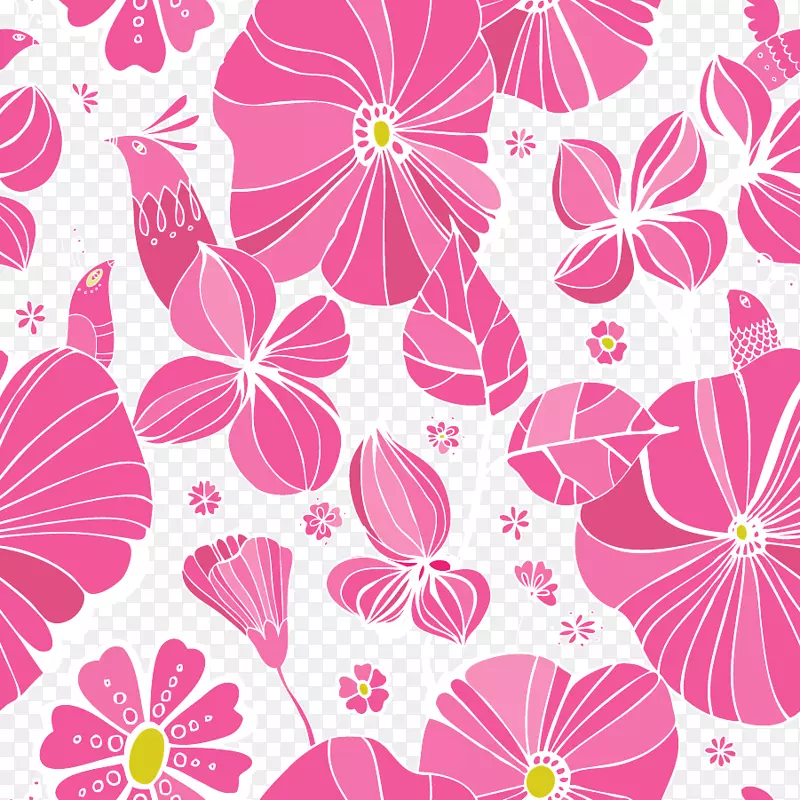 花卉设计粉红花-粉色花朵无缝背景材料