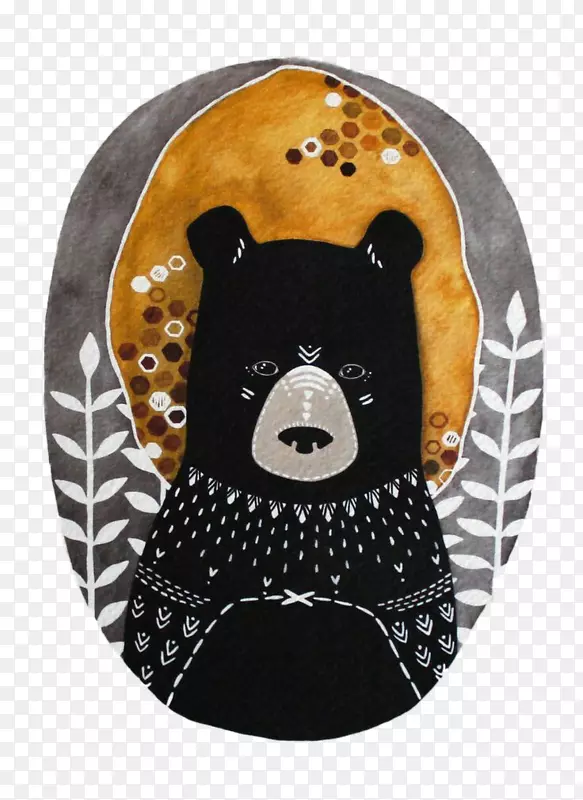 熊艺术水彩画插图-黑熊