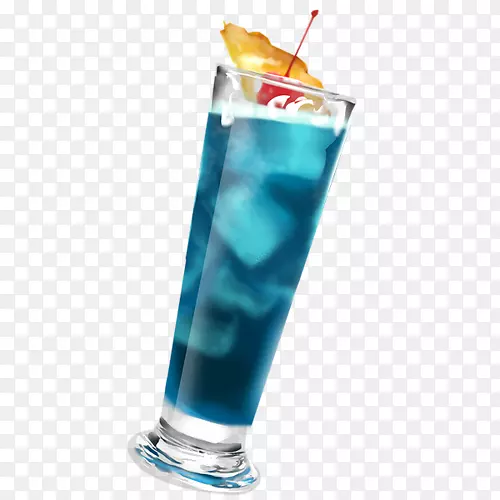 果汁蓝色夏威夷海风鸡尾酒无酒精饮料手绘蓝色果汁