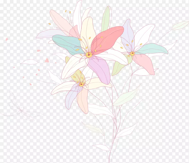 花卉设计蝴蝶插图.手绘百合