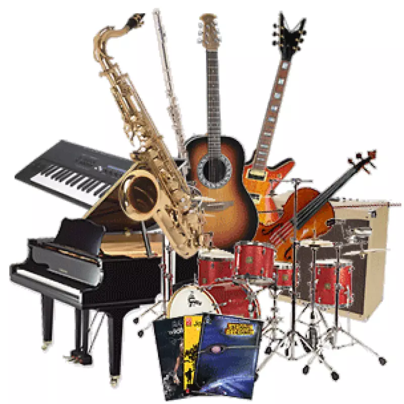 吉他扩音器、乐器、弦乐器、音乐剧.小号和萨克斯管