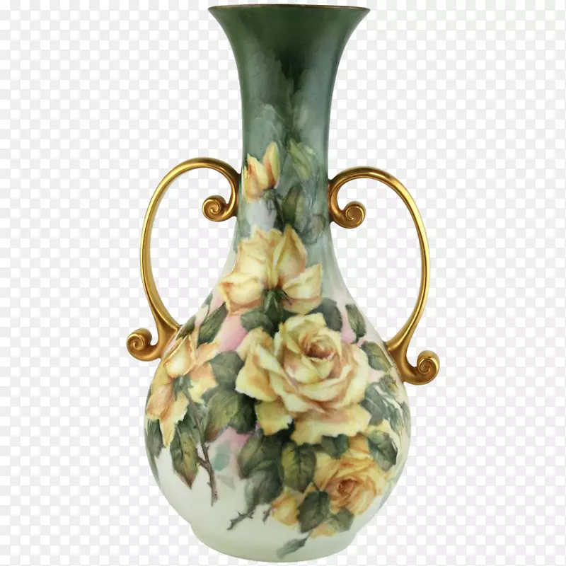利莫奇静物：粉红玫瑰花瓶瓷器彩绘手绘