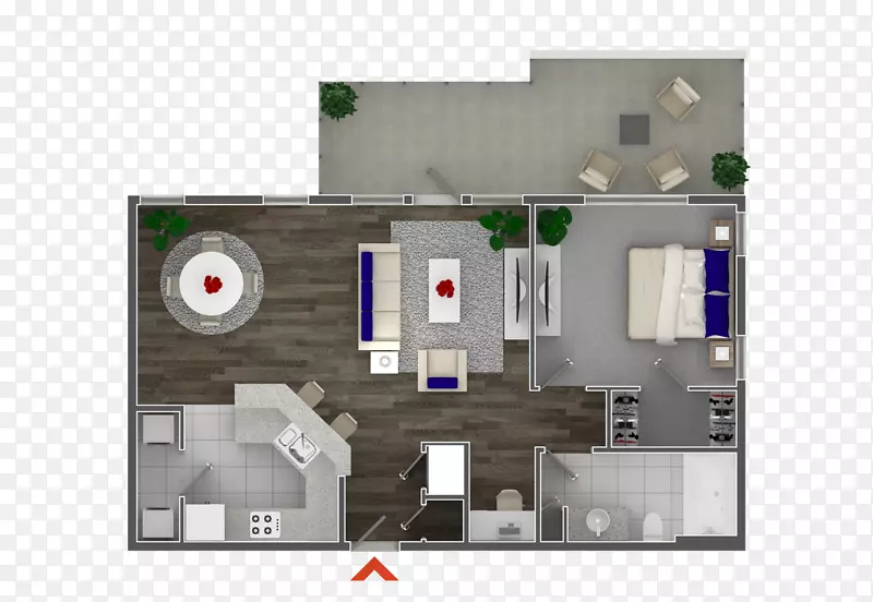 单间公寓，平面图，卧室，床顶景观