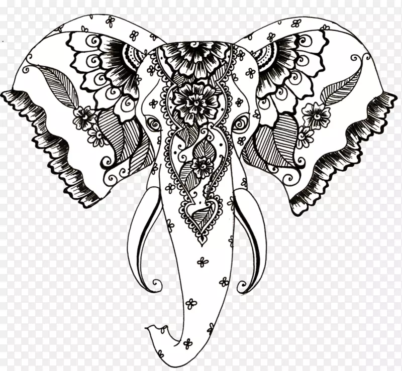 非洲大象指甲花纹身画-大象主题