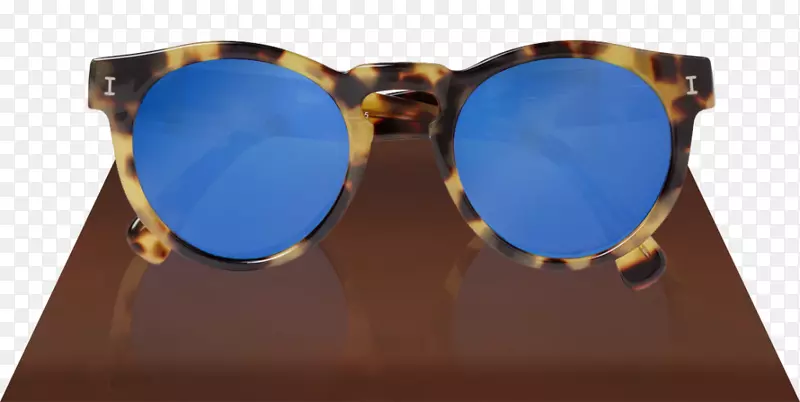 镜面太阳镜戴蓝龟眼镜