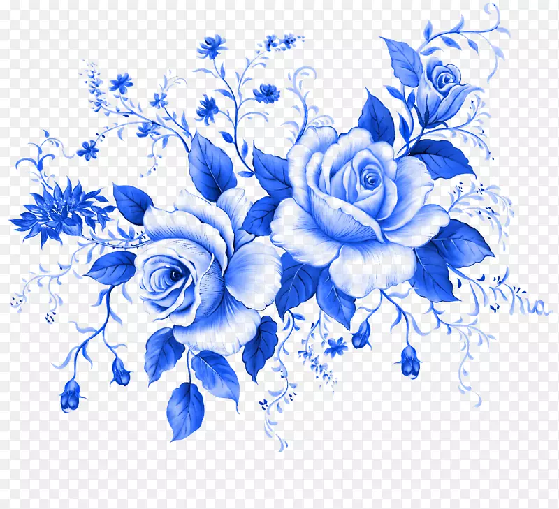 蓝色玫瑰花剪贴画-蓝色水彩花