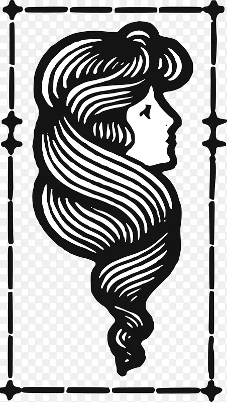 黑白艺术绘画剪贴画-女性头发