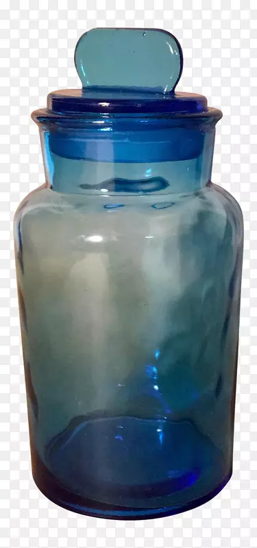 玻璃石匠罐盖食品储藏容器钴蓝药房