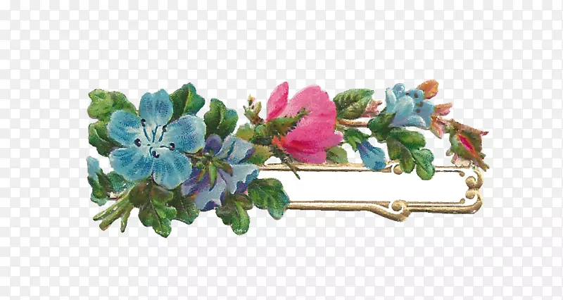 花卉设计玫瑰古董剪贴画-蓝花卡