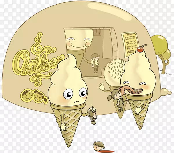 冰淇淋锥苹果派卡通-童年记忆