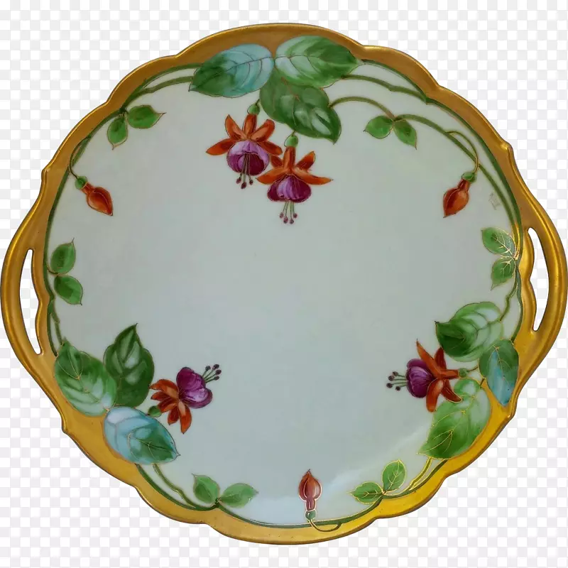 餐具盘陶瓷碟绿色手绘绿叶花边