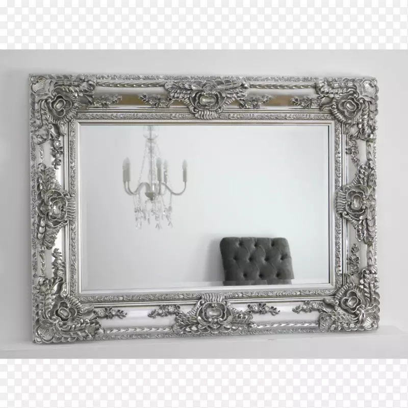 镜框镜面银色长方形墙面象牙古董镜框