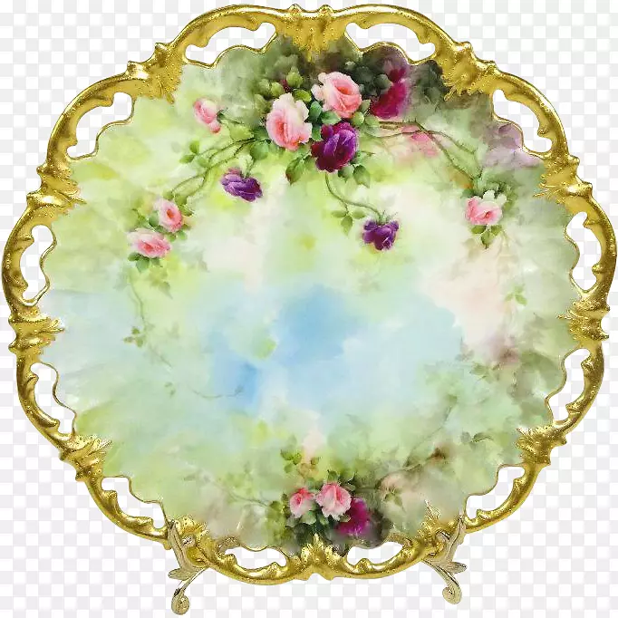 花卉设计餐具盘子.手绘边框