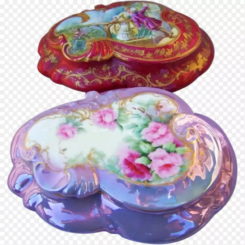 餐具盘瓷紫色手绘花卉材料