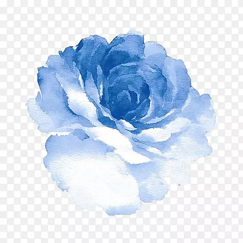 水彩花水彩画蓝色玫瑰半圆形花瓣PNG