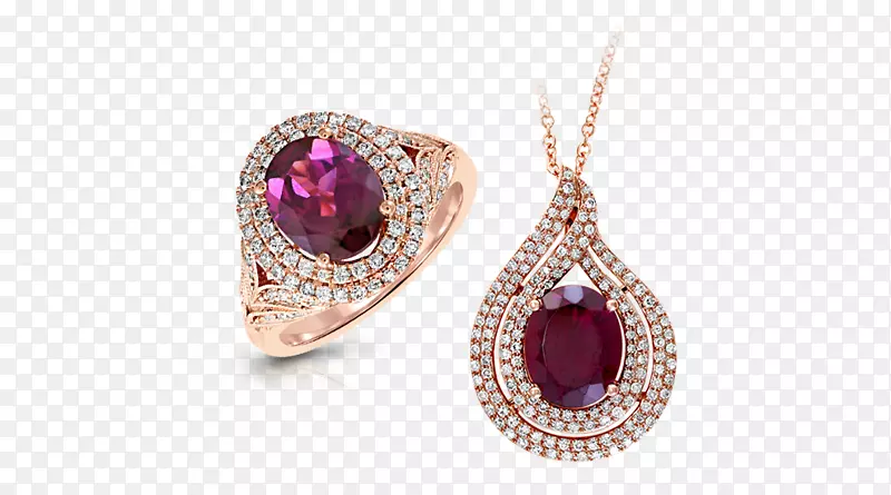 红宝石耳环，钻石，有机玻璃，叶型吊坠