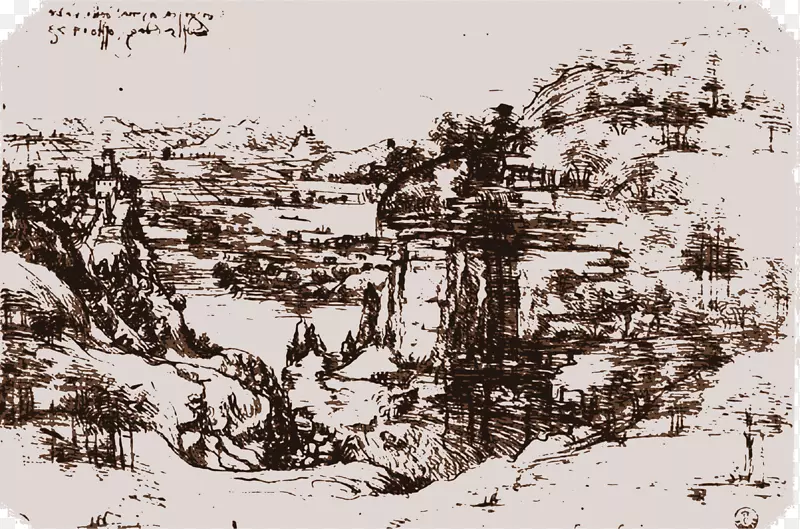 乌菲齐阿尔诺山谷景观芬奇文艺复兴-绘画