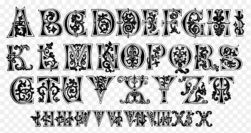 现代字母的签字人的书：从八世纪到二十世纪，普通的和装饰性的，古代的和中世纪的，有数字的中世纪字母照亮手稿-纹身英文字母表。