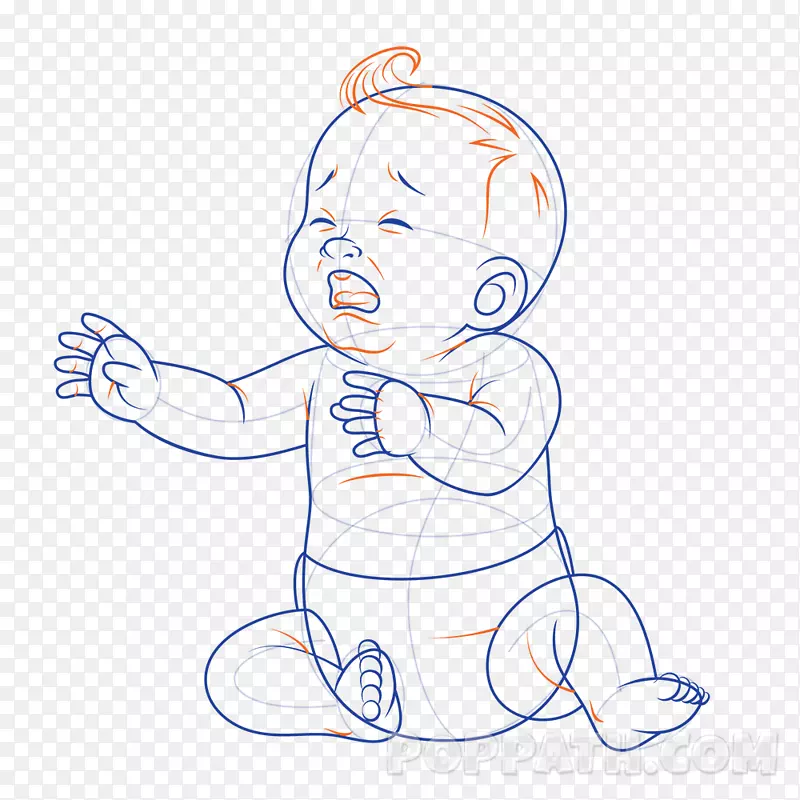 画哭闹的婴儿素描