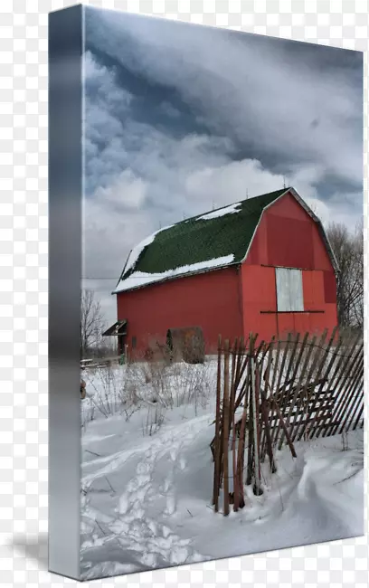 屋顶冬季天空-旧谷仓