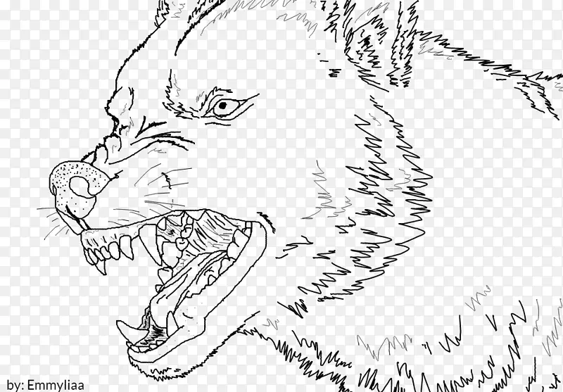 线条艺术胡须素描-愤怒的狼脸