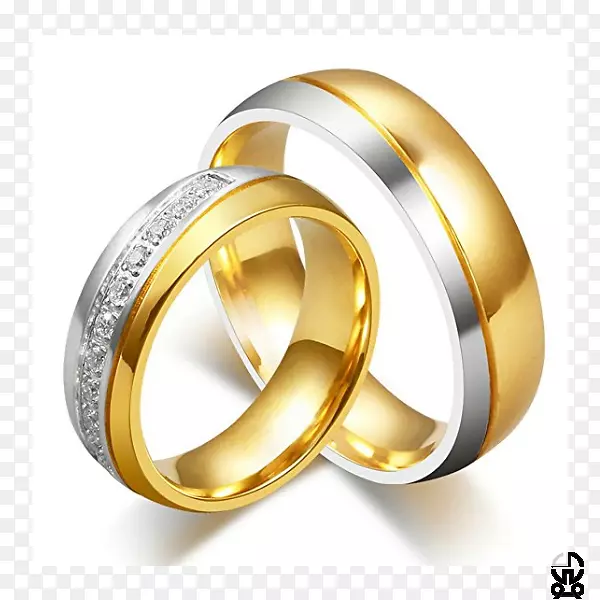 立方氧化锆结婚戒指钛环镀金结婚戒指
