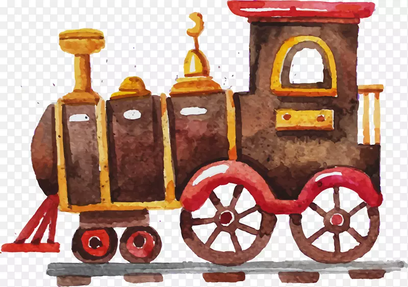 玩具火车和火车组画水彩画儿童玩具