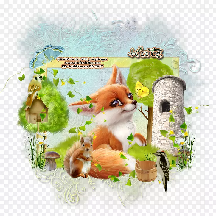 野生动物野兔-狐狸水彩