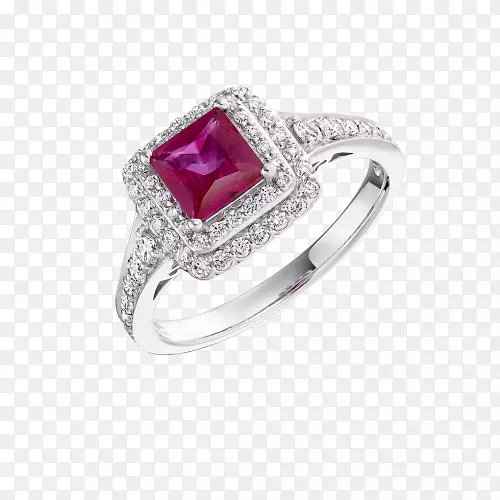 红宝石订婚戒指钻石珠宝-公主剪裁