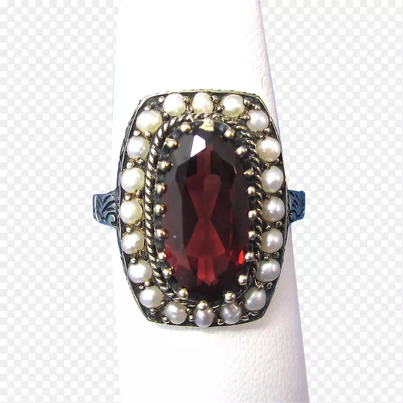 红宝石订婚戒指，英国婚戒王冠珠宝-种子珍珠