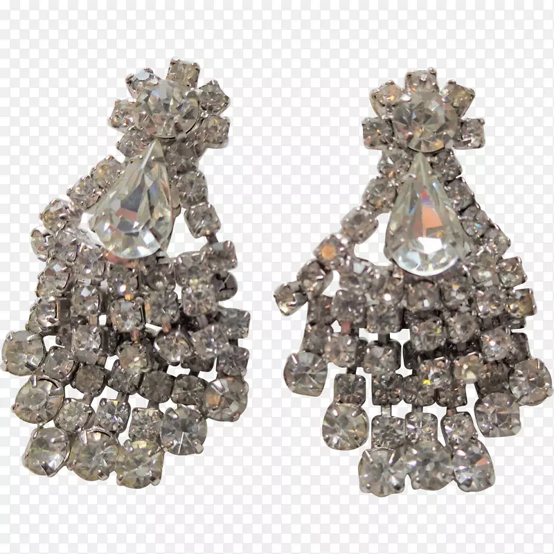 耳环50年代仿宝石和莱茵石钻石吊灯-钻石