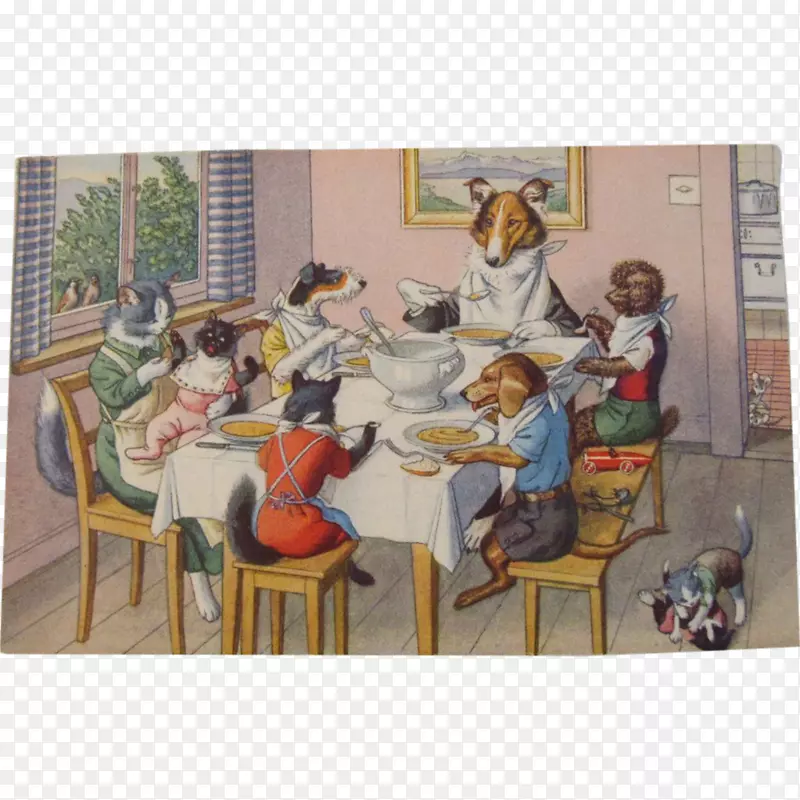 猫狗苏黎世马克斯·克恩兹利晚餐-晚餐明信片