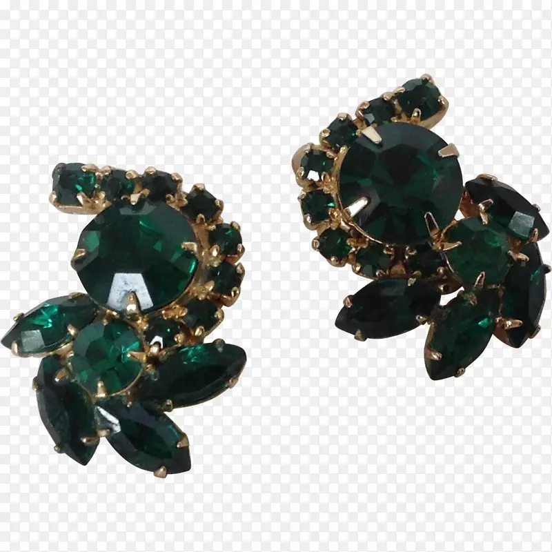 翡翠耳环体珠宝绿色仿宝石和莱茵石-翡翠