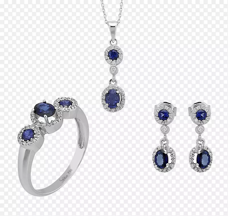 蓝宝石耳环魅力及吊坠珠宝钻石蓝宝石