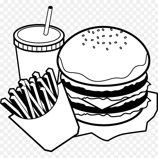 汉堡包黑白食品单色绘画剪贴画设计