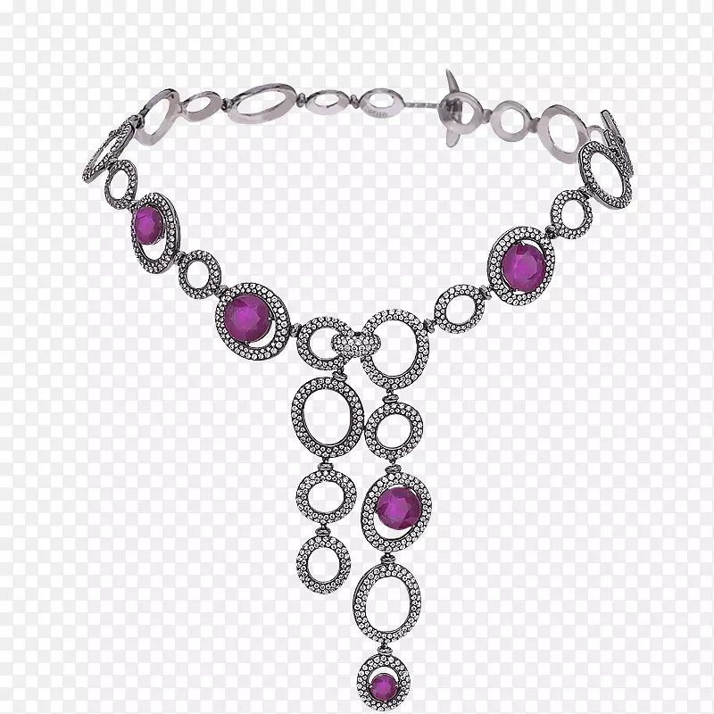 紫水晶珠宝项链，手镯，紫色珠宝