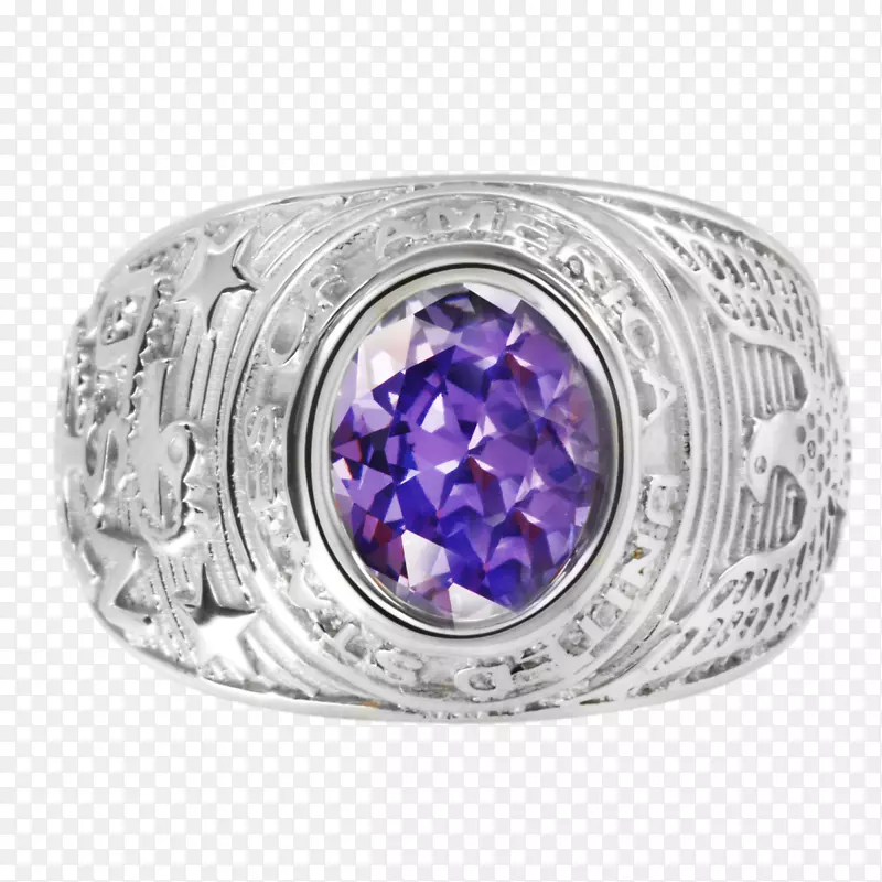 紫水晶切瓦力蓝宝石戒指银蓝宝石