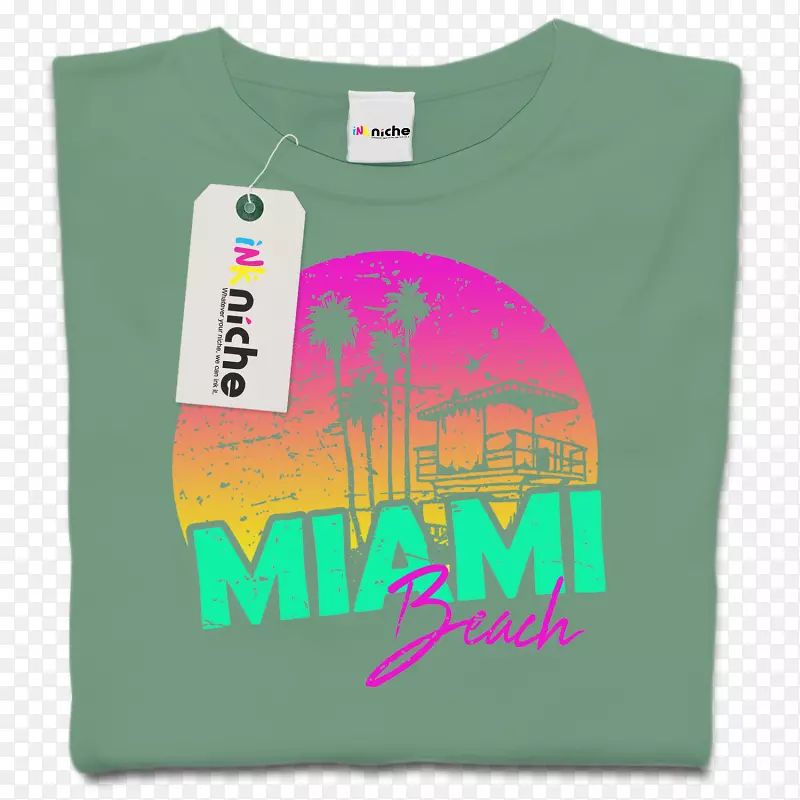 t恤绿色纺织品袖子字体-迈阿密海滩