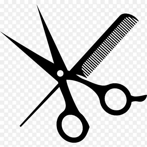 梳子剪理发师剪刀和梳子