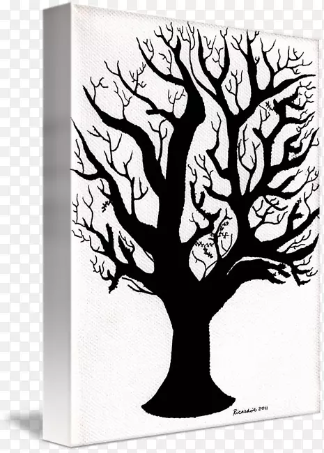 生命的树枝画树黑白树