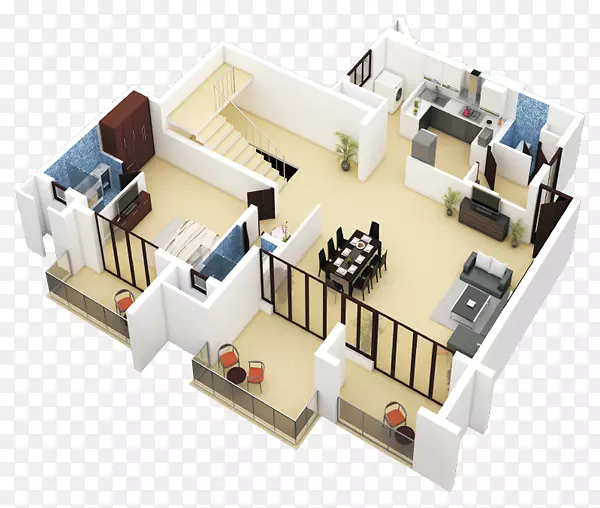 公寓复式住宅平面图三维平面图-公寓