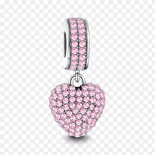 耳环魅力手镯银立方氧化锆-粉红色心项链