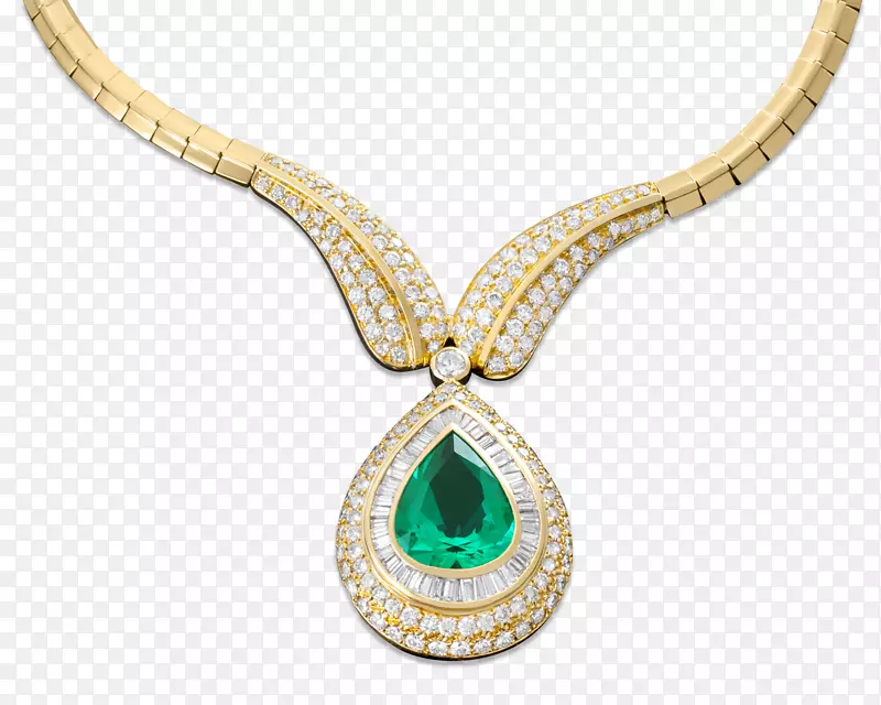 翡翠项链，珠宝魅力和吊坠黄金-哥伦比亚翡翠耳环