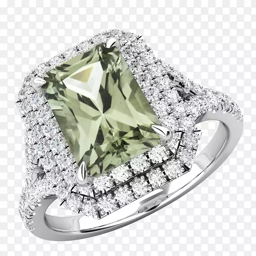钻石切割订婚戒指祖母绿-蓝宝石钻石戒指设置
