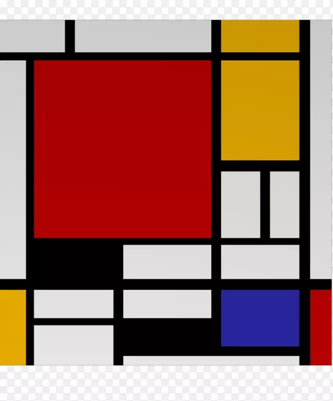 构图II为红色、蓝色和黄色的构图，红色、黄色、蓝色和黑色-黄-红-蓝色-德斯蒂吉尔绘画-绘画。