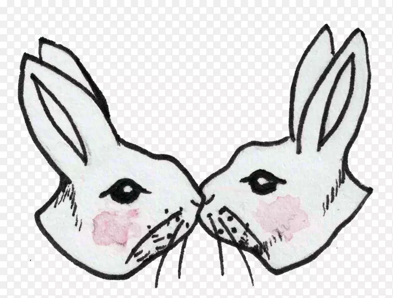 国内兔复活节兔须马三色水彩画