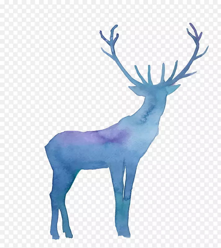鹿驼鹿水彩画png图片-鹿