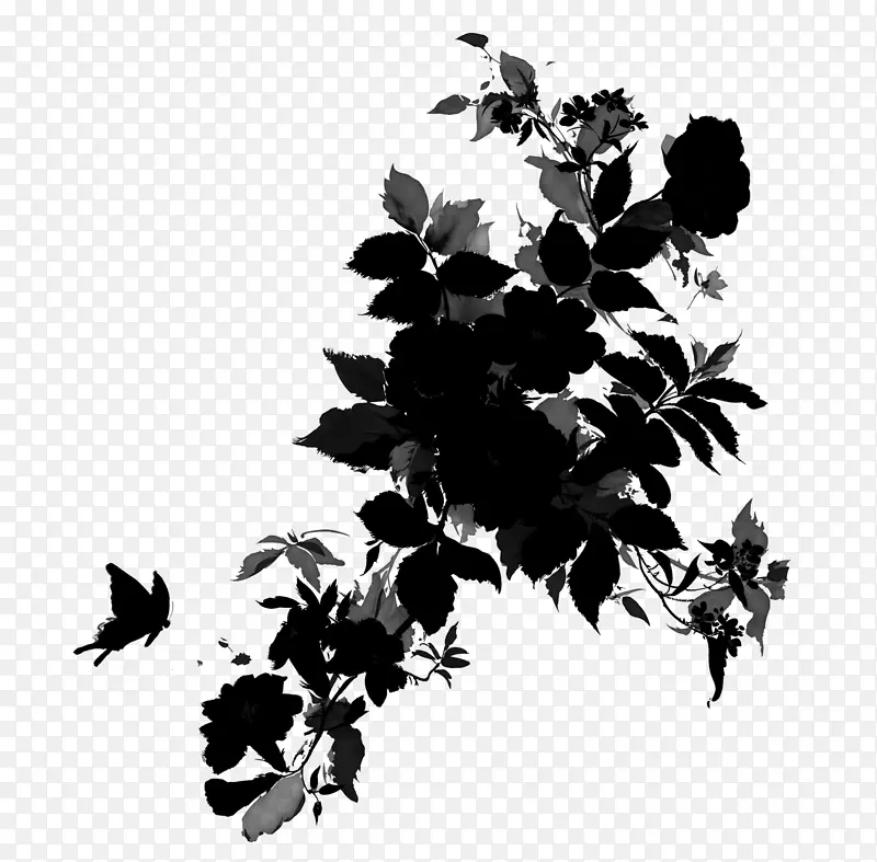 黑白花植物剪影叶