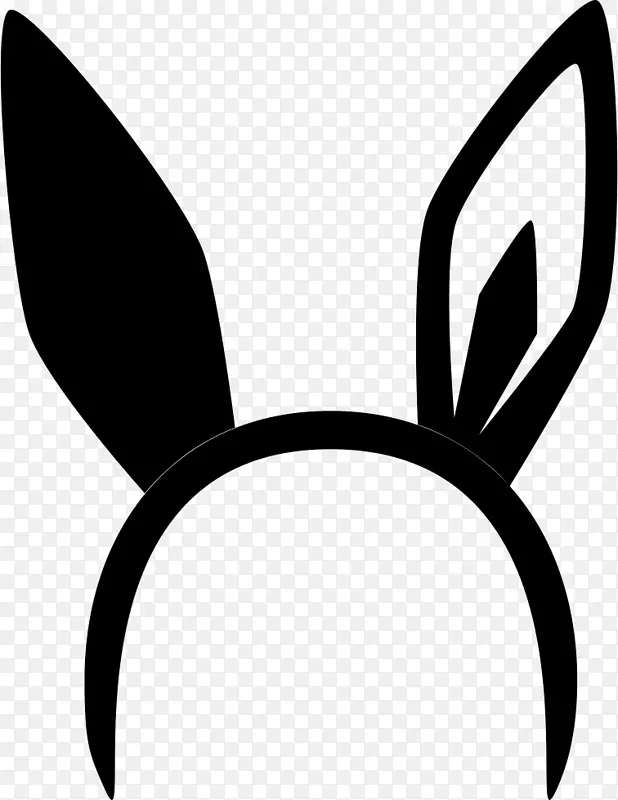 剪贴画黑白线黑兔耳朵透明背景PNG剪贴画